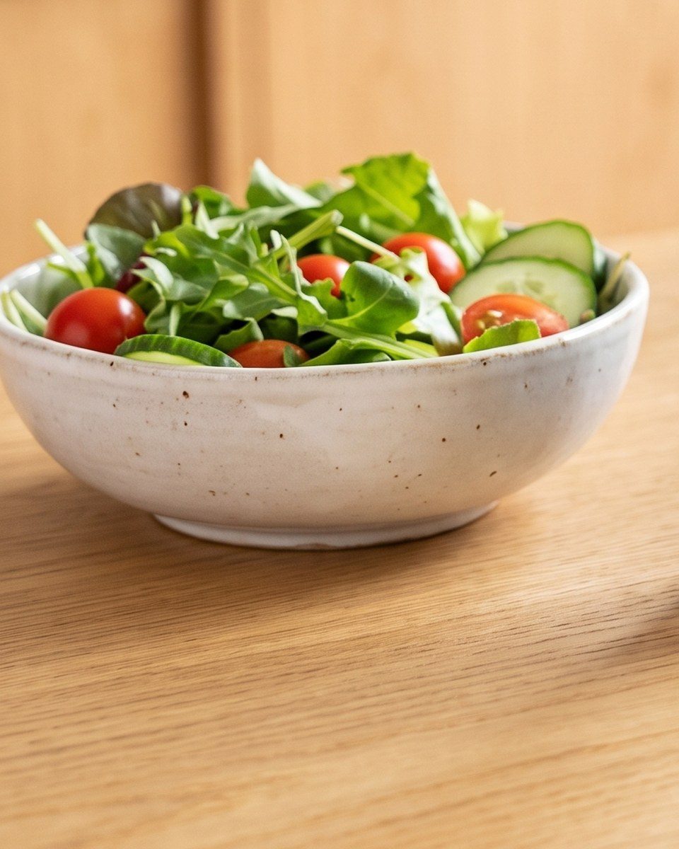 Färsk sallad i en keramikskål